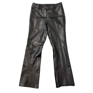 Vintage 100% Leather Pants Vakko Bootcut Womens Sz 8 Black Trousers Moto Biker